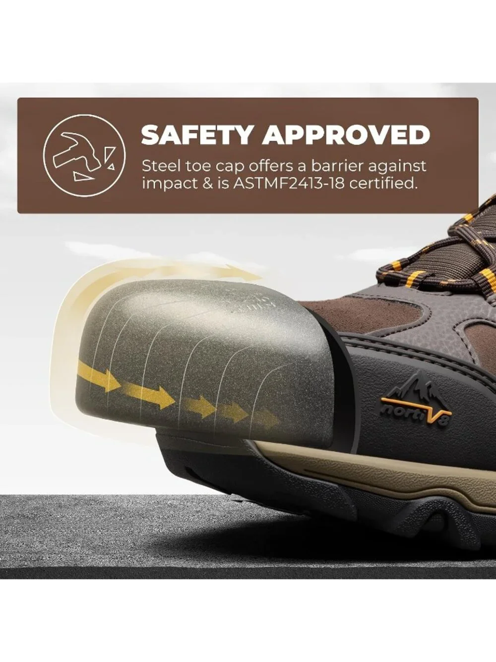 Men's Brown Waterproof Shoes Casual High Top Steel Toe Non Slip Hiking Boot